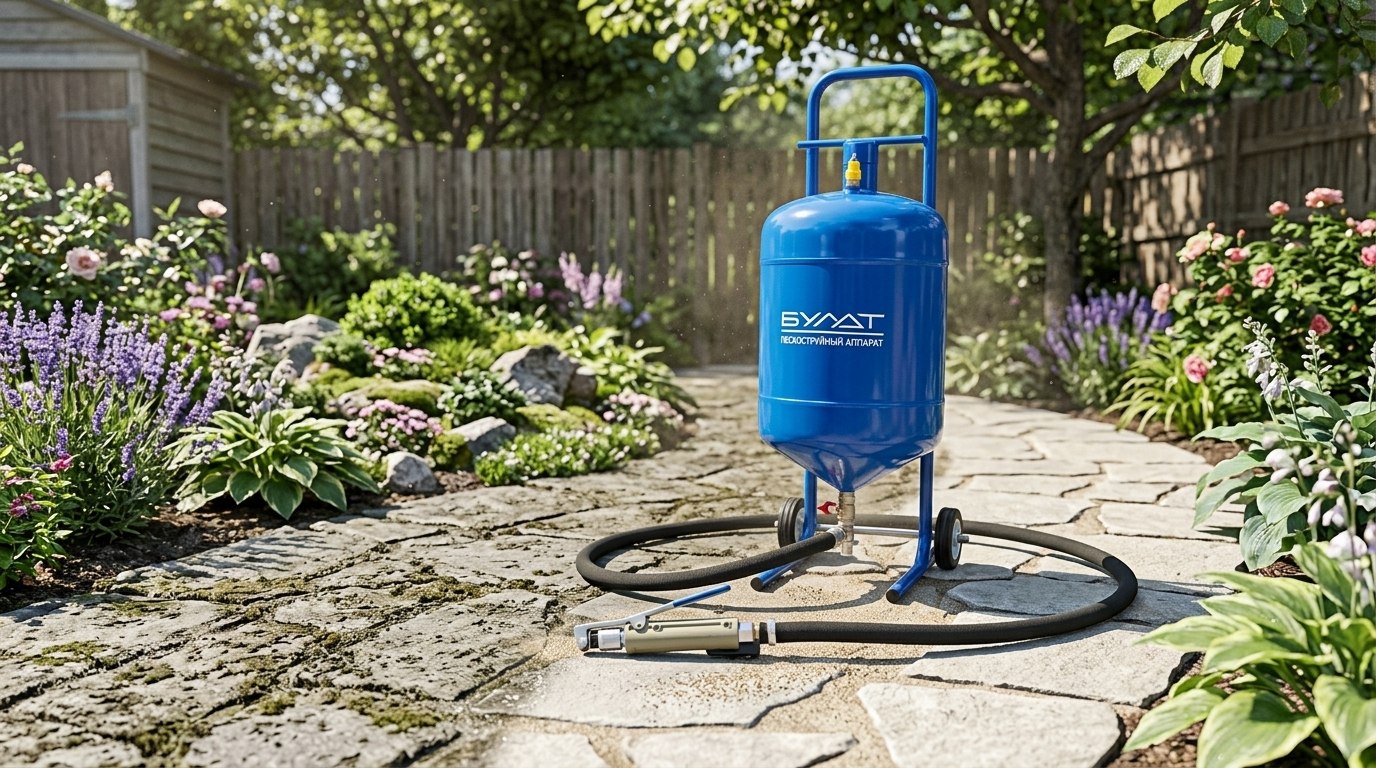 Очистка садового участка с помощью пескоструйнного аппарата Булат