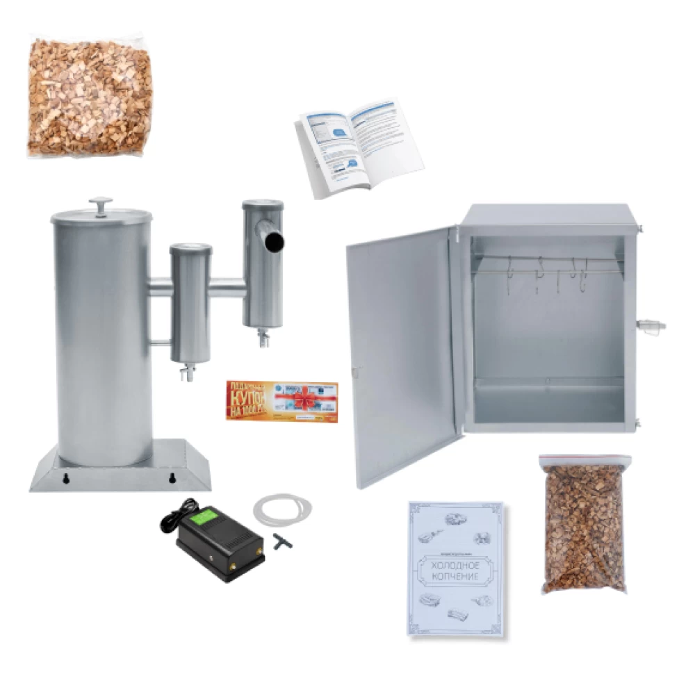 Фото Дымогенератор Merkel 2.0 3л + камера для копчения + годовой запас щепы Ольхи (2 кг) (10)