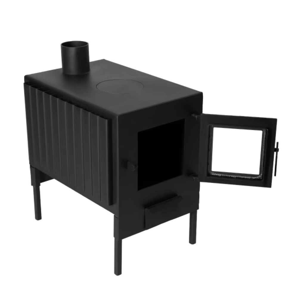 Фото Печь-Буржуйка "Теплосталь Стандарт" со стеклянной дверцей + кочерга + сушилка (4)